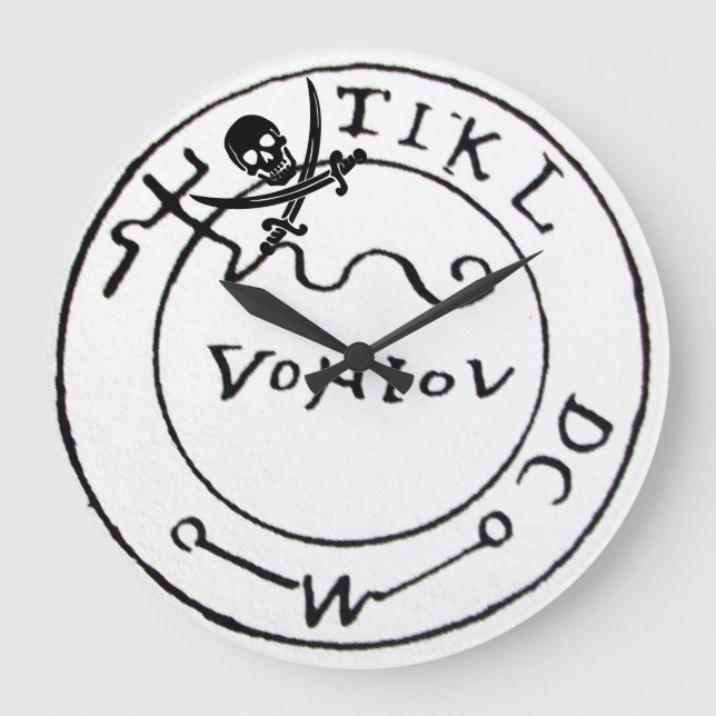 ANTIQUE  PIRATES TREASURE MAP ,SKULL AND SWORDS LARGE CLOCK (Front)