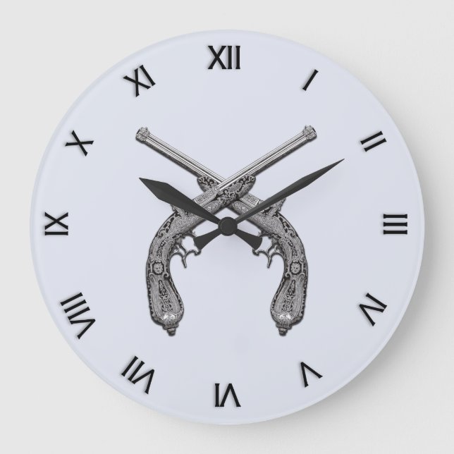 Antique Pistols with Black Numerals Large Clock (Front)