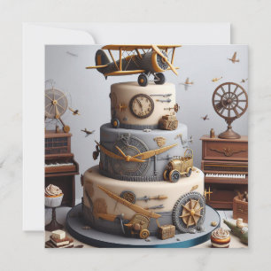 ANTIQUE PLANE THEMED BIRTHDAY CAKE  INVITATION