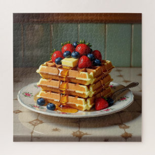 Antique Plate of Waffles with Strawberries  Jigsaw Puzzle