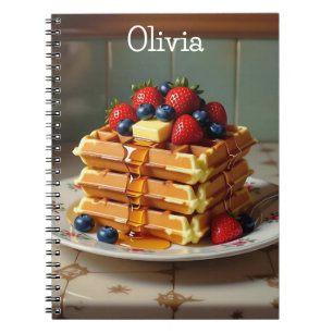 Antique Plate of Waffles with Strawberries Notebook