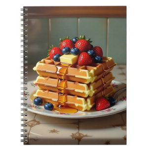 Antique Plate of Waffles with Strawberries Notebook