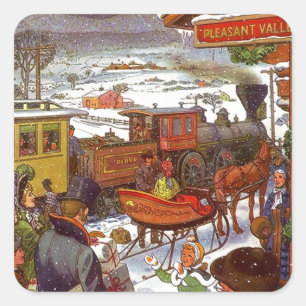 Antique Pleasant Valley Christmas Train Holiday Square Sticker