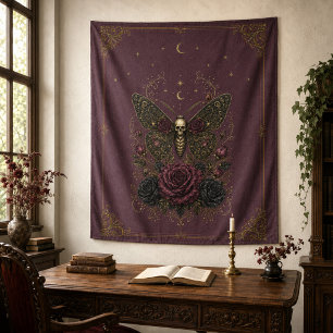Antique Plum Victorian Gothic Death’s Head Moth Tapestry