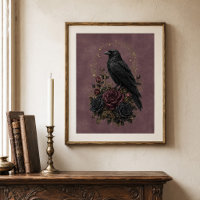 Antique Plum Victorian Gothic Raven Floral