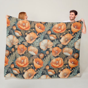 Antique poppies pattern fleece blanket
