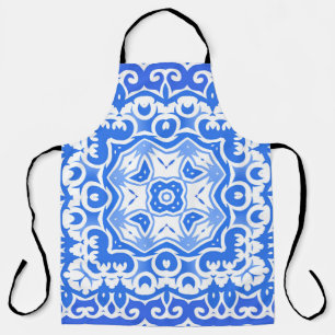Antique portuguese azulejo ceramic. Vintage seamle Apron
