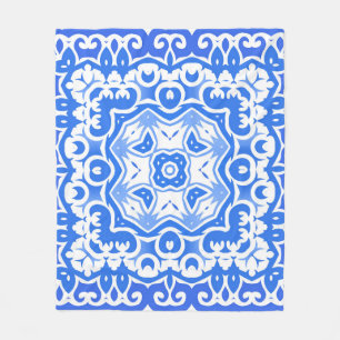 Antique portuguese azulejo ceramic. Vintage seamle Fleece Blanket