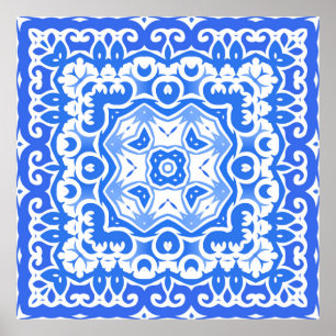 Antique portuguese azulejo ceramic. Vintage seamle Poster