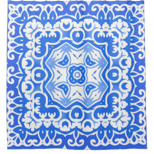 Antique portuguese azulejo ceramic. Vintage seamle Shower Curtain