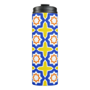Antique portuguese tiles. Blue and yellow Azulejos Thermal Tumbler