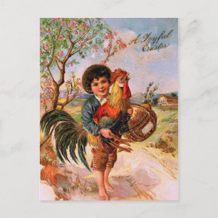 Antique Post Card Easter Boy Rooster Gorgeous