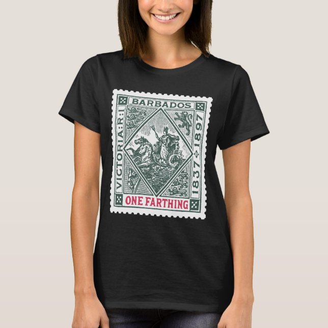 Antique Postage Stamp Barbadoes Green T-Shirt (Front)
