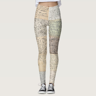 Antique Postcards French Vintage Background Leggings