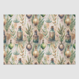 Antique Potion Bottles Green Amber Botanical Tissue Paper