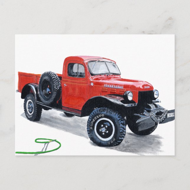 Antique Power Wagon Truck Postcard (Front)