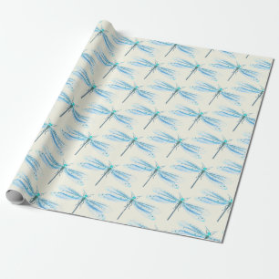 Antique Pretty Blue Damselfly Pattern Craft Wrapping Paper