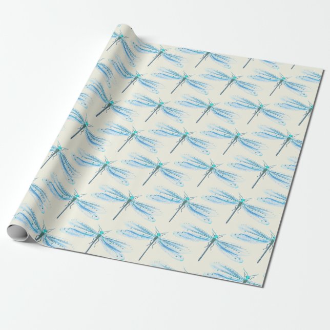 Antique Pretty Blue Damselfly Pattern Craft Wrapping Paper (Unrolled)