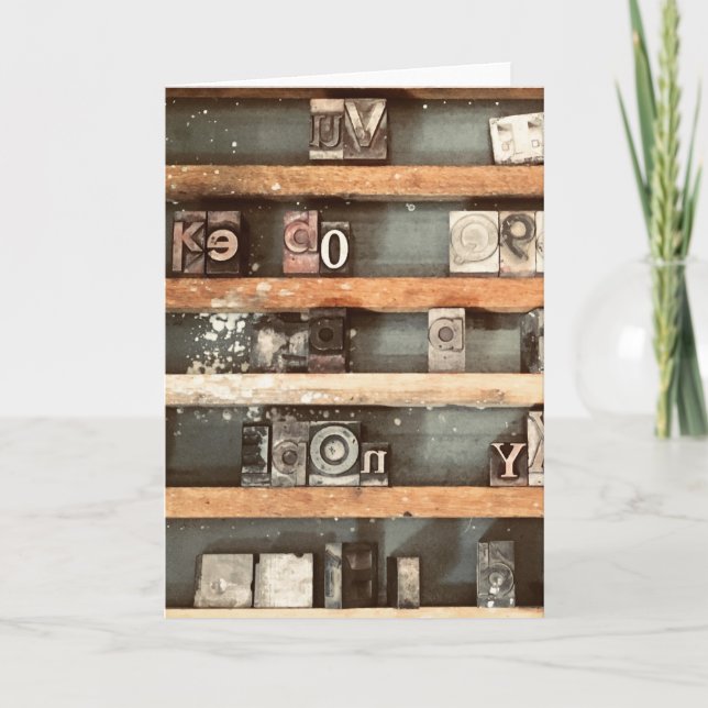 antique printing block stamps holiday card (Front)