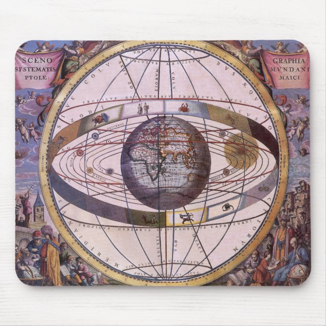 Antique Ptolemaic Solar System, Andreas Cellarius Mouse Mat (Front)