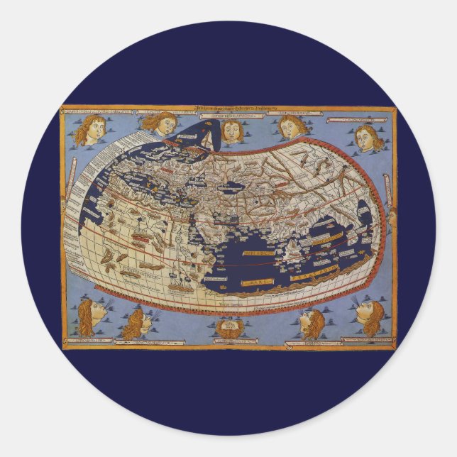 Antique Ptolemaic World Map, Johannes of Arnsheim Classic Round Sticker (Front)