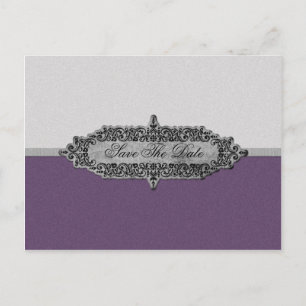 Antique Purple and Silver Save The Date Announcement Postcard