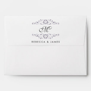 Antique Purple Flourish Monogram Wedding Envelopes