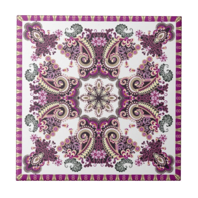 Antique Purple Plum Teal Paisley | Tile (Front)