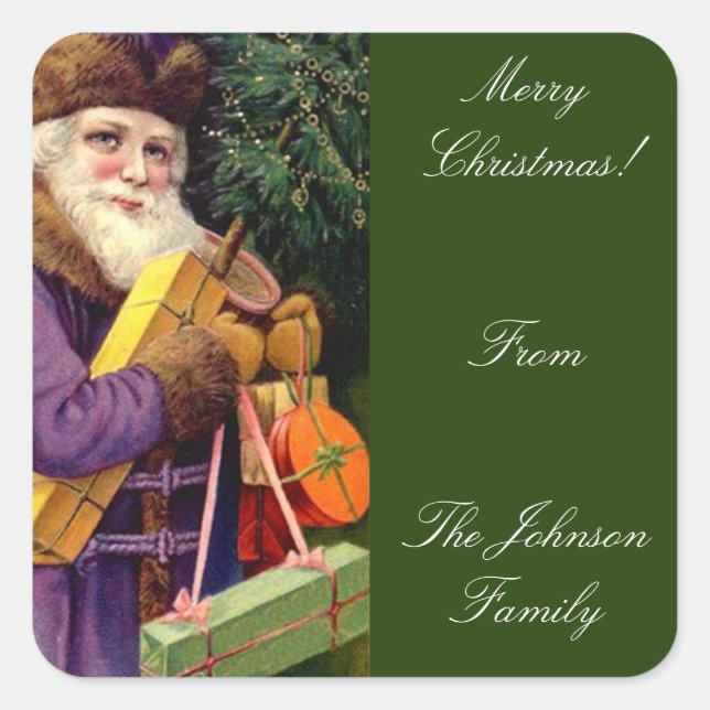 Antique Purple Santa custom Personalised Gifts Square Sticker (Front)