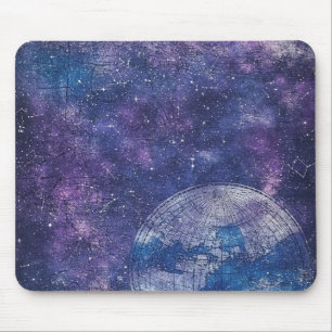 Antique Purple Star Chart World Map Mouse Mat