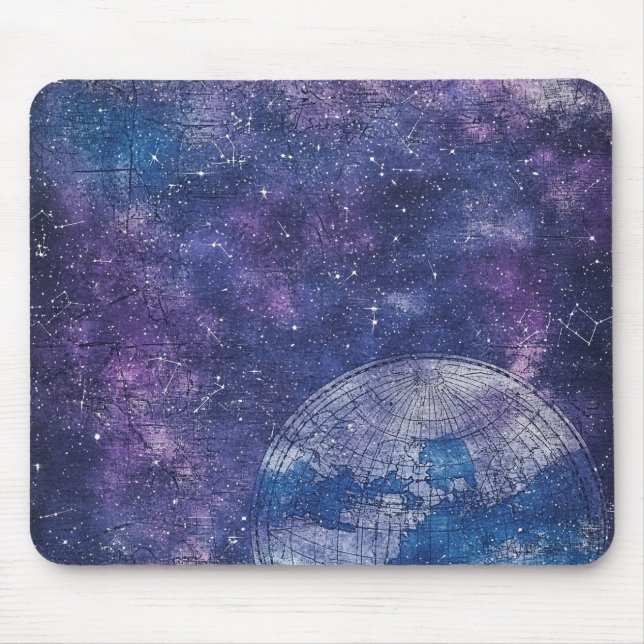 Antique Purple Star Chart World Map Mouse Mat (Front)