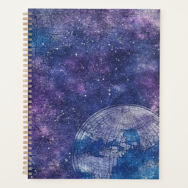 Antique Purple Star Chart World Map Planner (Front)