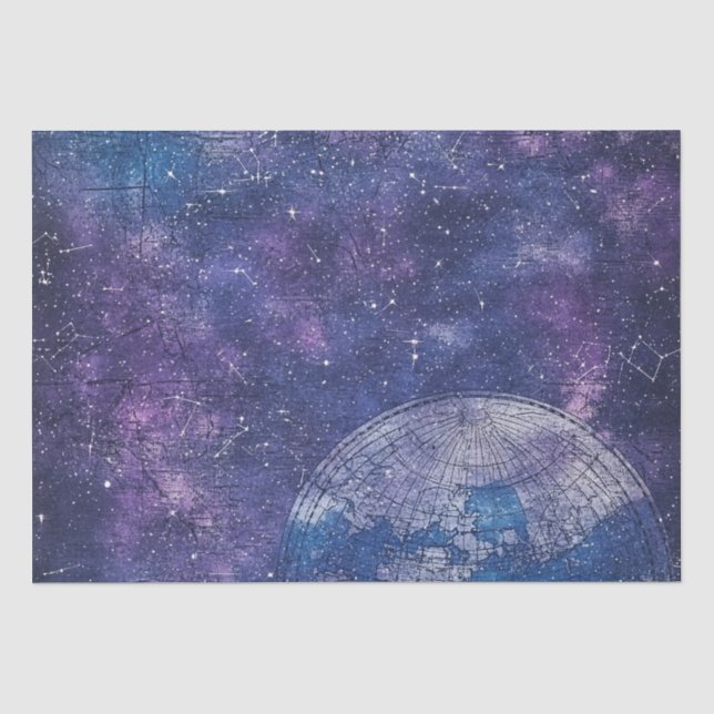Antique Purple Star Chart World Map Tissue Paper (Front)