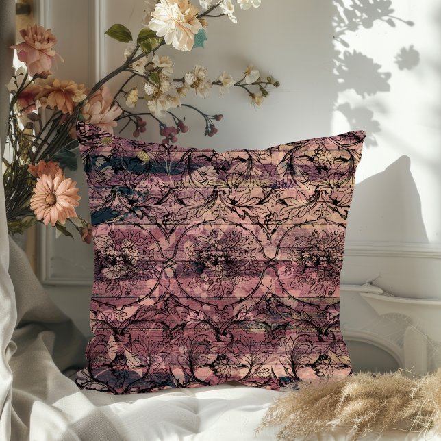 Antique Purple Wood & Black Floral Filigree  Cushion (Creator Uploaded)
