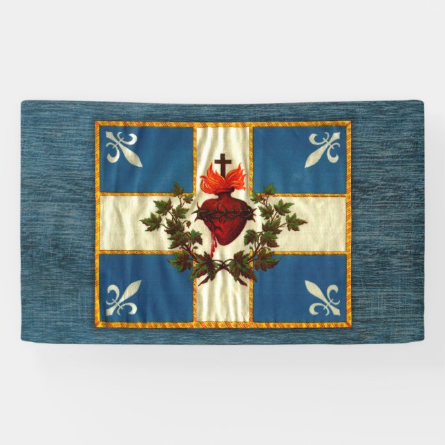 Antique Quebec Flag Sacred Heart Carillon Banner (Horizontal)
