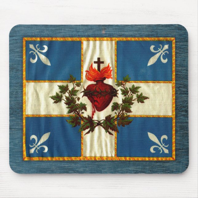 Antique Quebec Flag Sacred Heart Carillon Mouse Mat (Front)