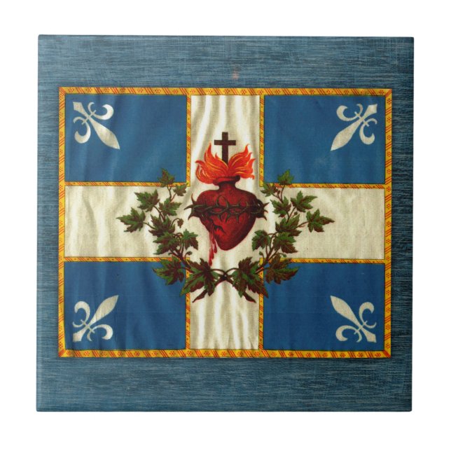 Antique Quebec Flag Sacred Heart Carillon Tile (Front)