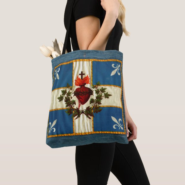 Antique Quebec Flag Sacred Heart Carillon Tote Bag (Close Up)