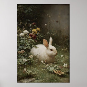 Antique Rabbit Print, Bunny Farmhouse, Vintage Poster