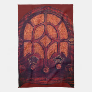 Antique radio wood elegant art deco cathedral  tea towel