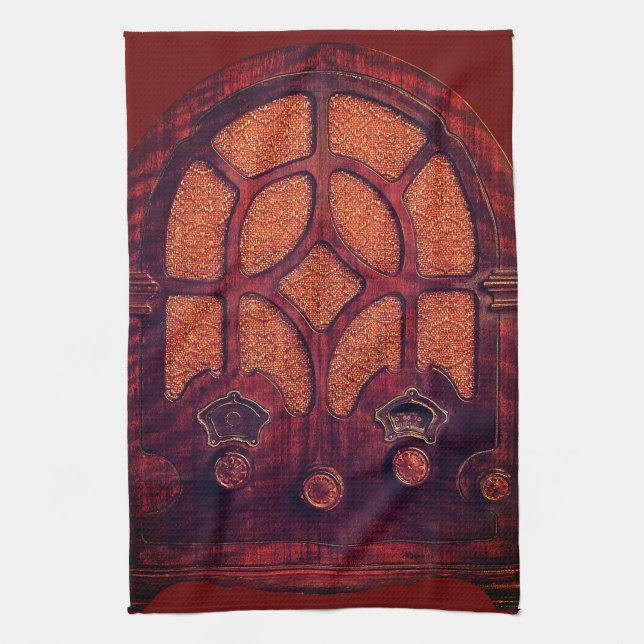 Antique radio wood elegant art deco cathedral  tea towel (Vertical)