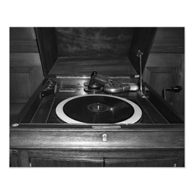 Antique Record Player Black And White Photo (Front)
