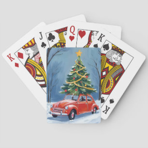 Antique Red Car Christmas Tree Playing Cards