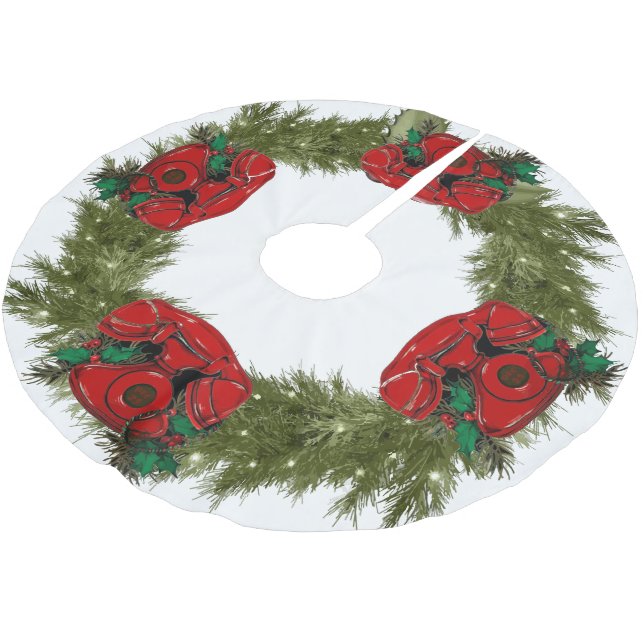 Antique Red Christmas Telephone Coordinating Brushed Polyester Tree Skirt (Angled)