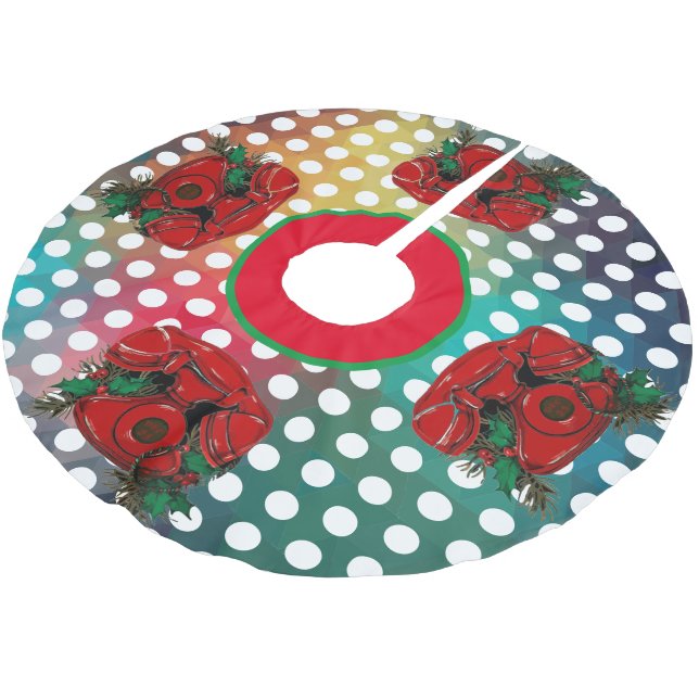 Antique Red Christmas Telephone Coordinating Brushed Polyester Tree Skirt (Angled)