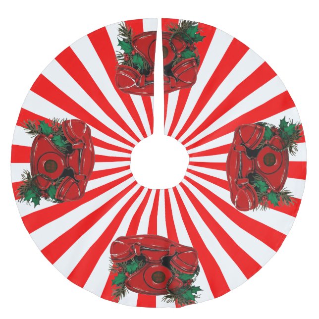Antique Red Christmas Telephone Coordinating Brushed Polyester Tree Skirt (Front)