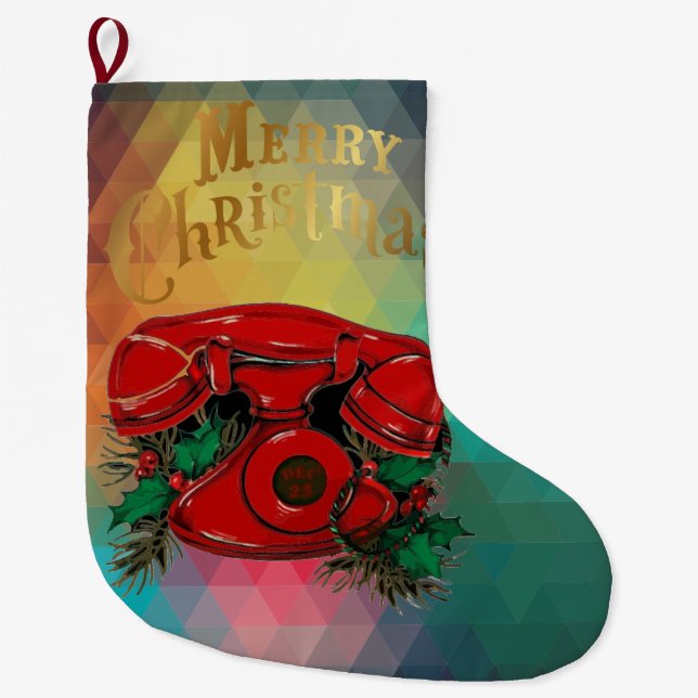 Antique Red Christmas Telephone Coordinating Large Christmas Stocking (Front)