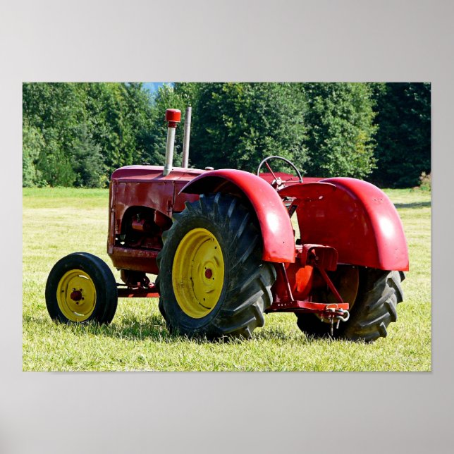 Antique Red Farm Tractor Poster (Front)