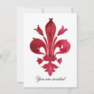 ANTIQUE RED FLEUR DE LIS Damask Gem Monogram Invitation