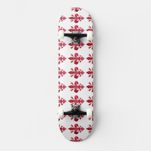ANTIQUE RED FLEUR DE LIS IN WHITE Floral Pattern Skateboard